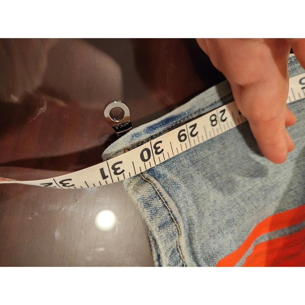 HOMME + FEMME Red Stripe Jeans Size 32 Logo Denim‎ Ankle Zip Distressed YKK